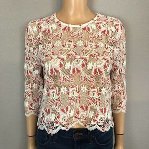 Roseanna Crochet Lace Blouse Sheer Scallop Hem